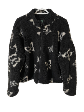 Wild Fable Black Sherpa Teddy Jacket with White Butterfly Print Size XXL